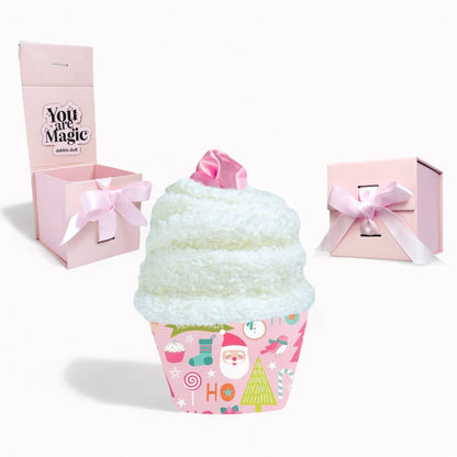Dabble Doll cupcake gift box with a pink scrunchie inside, perfect for creative hair accessories