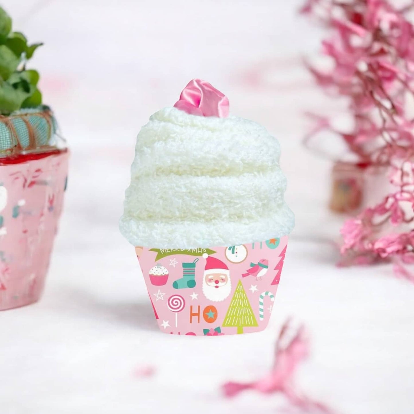 Dabble Doll scrunchie designed like a plush cupcake in festive colors for stylish hair accessories