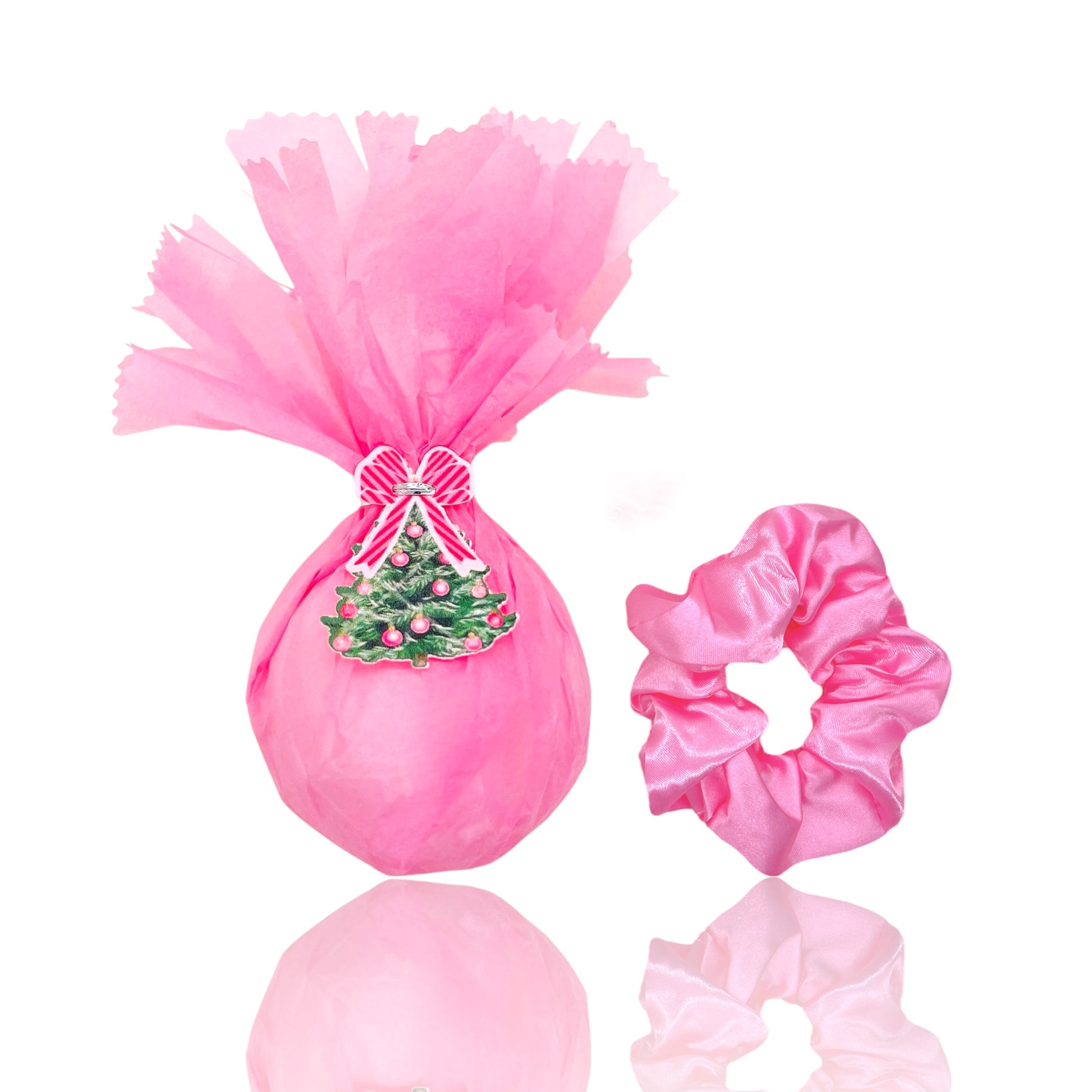 Dabble Doll Pink Satin Scrunchie for Girls and Women with Holiday Gift Packaging