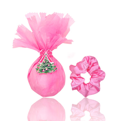 Dabble Doll Pink Satin Scrunchie for Girls and Women with Holiday Gift Packaging