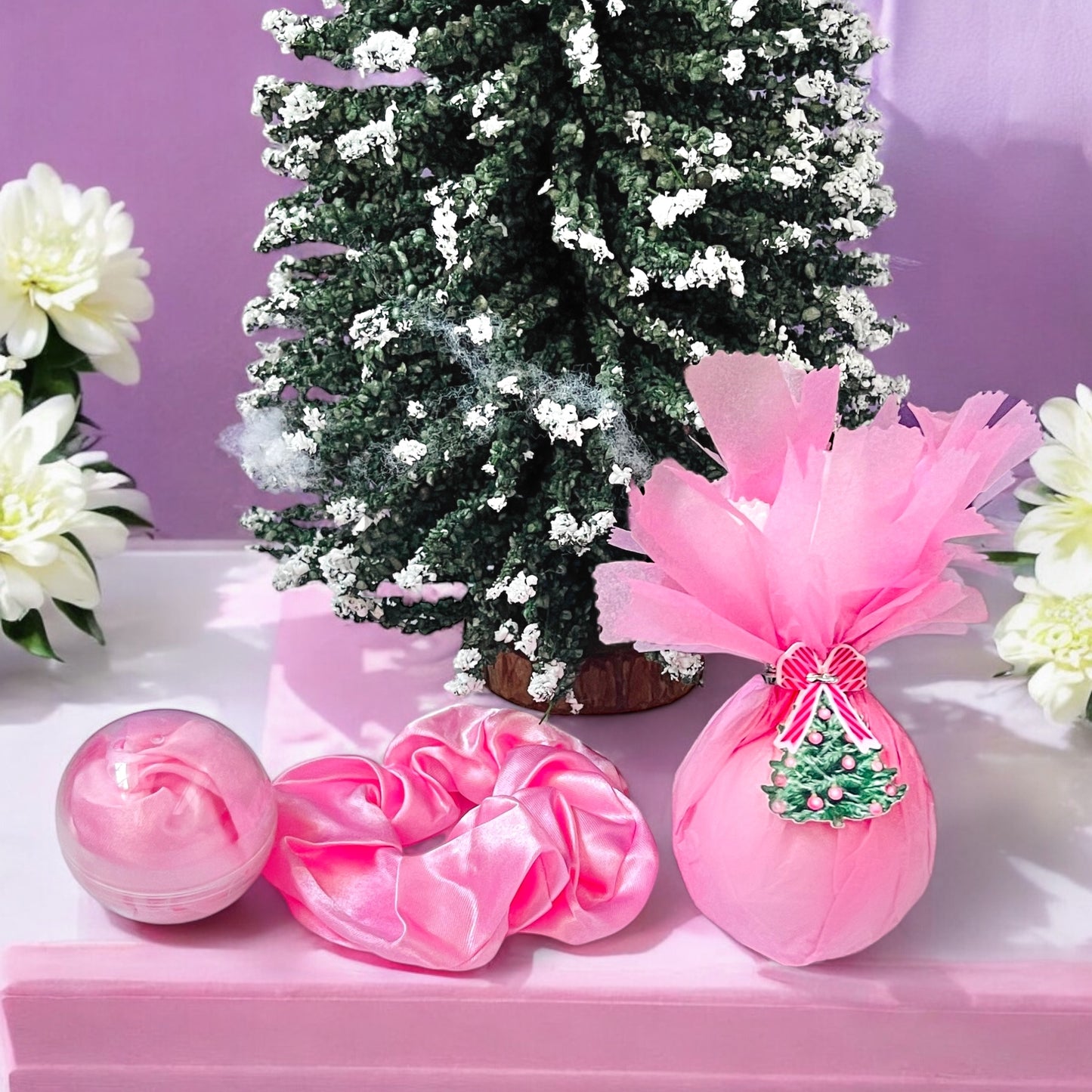 Pink satin scrunchie from Dabble Doll, perfect accessory for girls and women, stylish and trendy