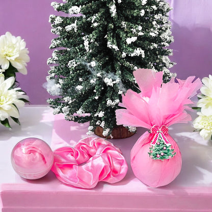 Pink satin scrunchie from Dabble Doll, perfect accessory for girls and women, stylish and trendy