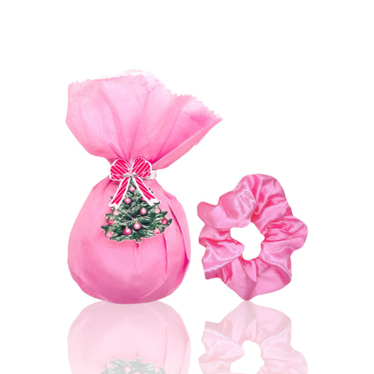 Pink satin scrunchie for girls and women, perfect accessory for festive occasions