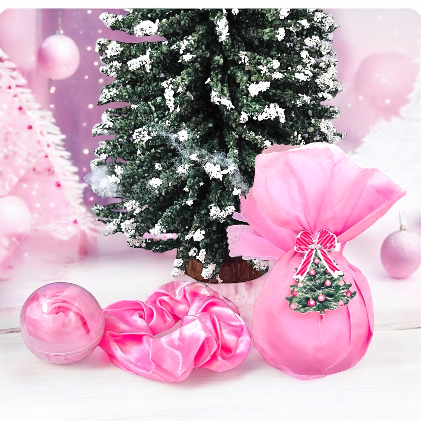 Pink satin Scrunchie from Dabble Doll for girls and women, perfect for festive occasions