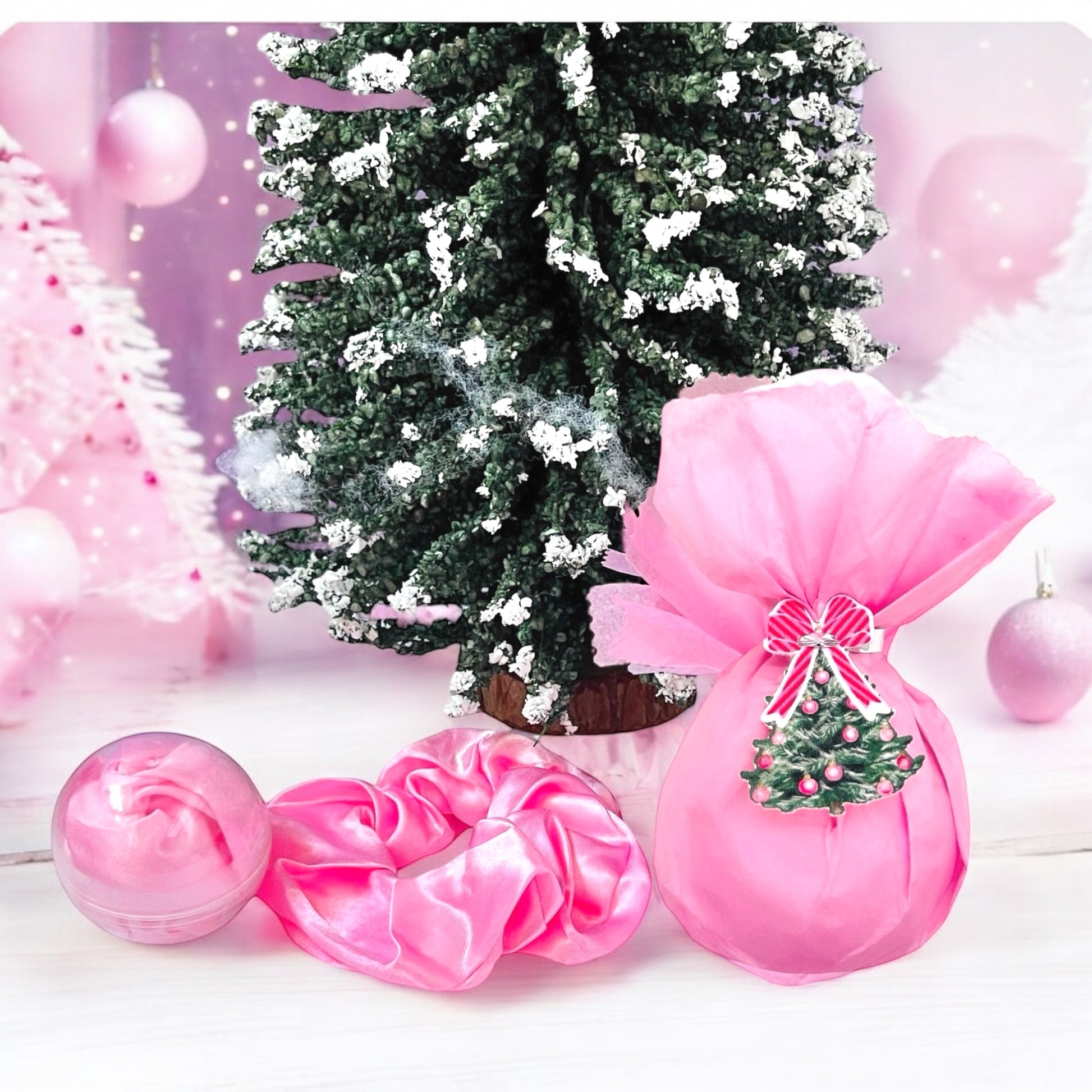 Pink satin Scrunchie from Dabble Doll for girls and women, perfect for festive occasions