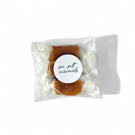 Pack of sea salt caramels in a clear bag, perfect sweet treat for girls and women
