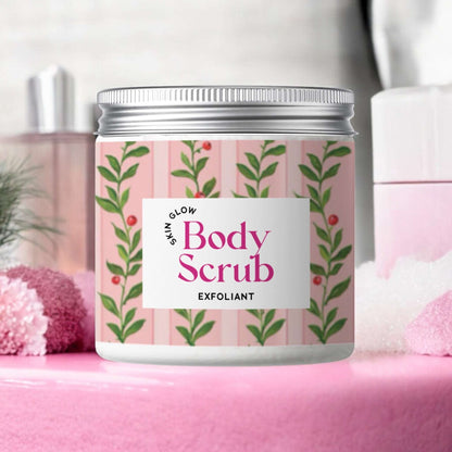 Dabble Doll Body Scrub in a decorative jar with floral design for exfoliating skin