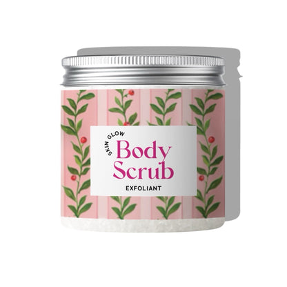 Dabble Doll Skin Glow Body Scrub in a decorative jar with exfoliating properties for smooth skin