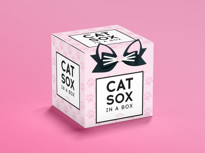 Dabble Doll Cat Sox in a Box featuring a cute design and cat-themed packaging