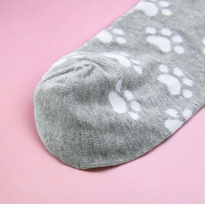 Dabble Doll Gray Socks with White Paw Print Design for Pet Lovers
