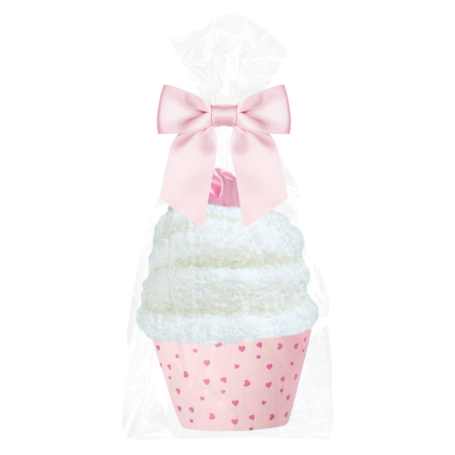 Dabble Doll Cupcake Socks Gift Set Wrapped in Clear Bag with Pink Ribbon and Heart Design