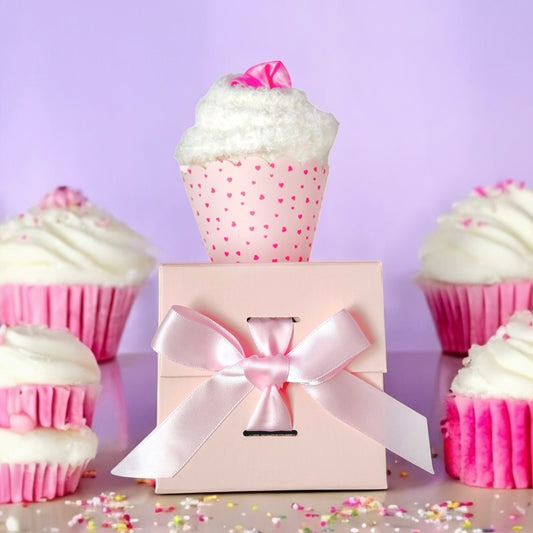 Dabble Doll Socks gift set with a pink cupcake design and decorative packaging