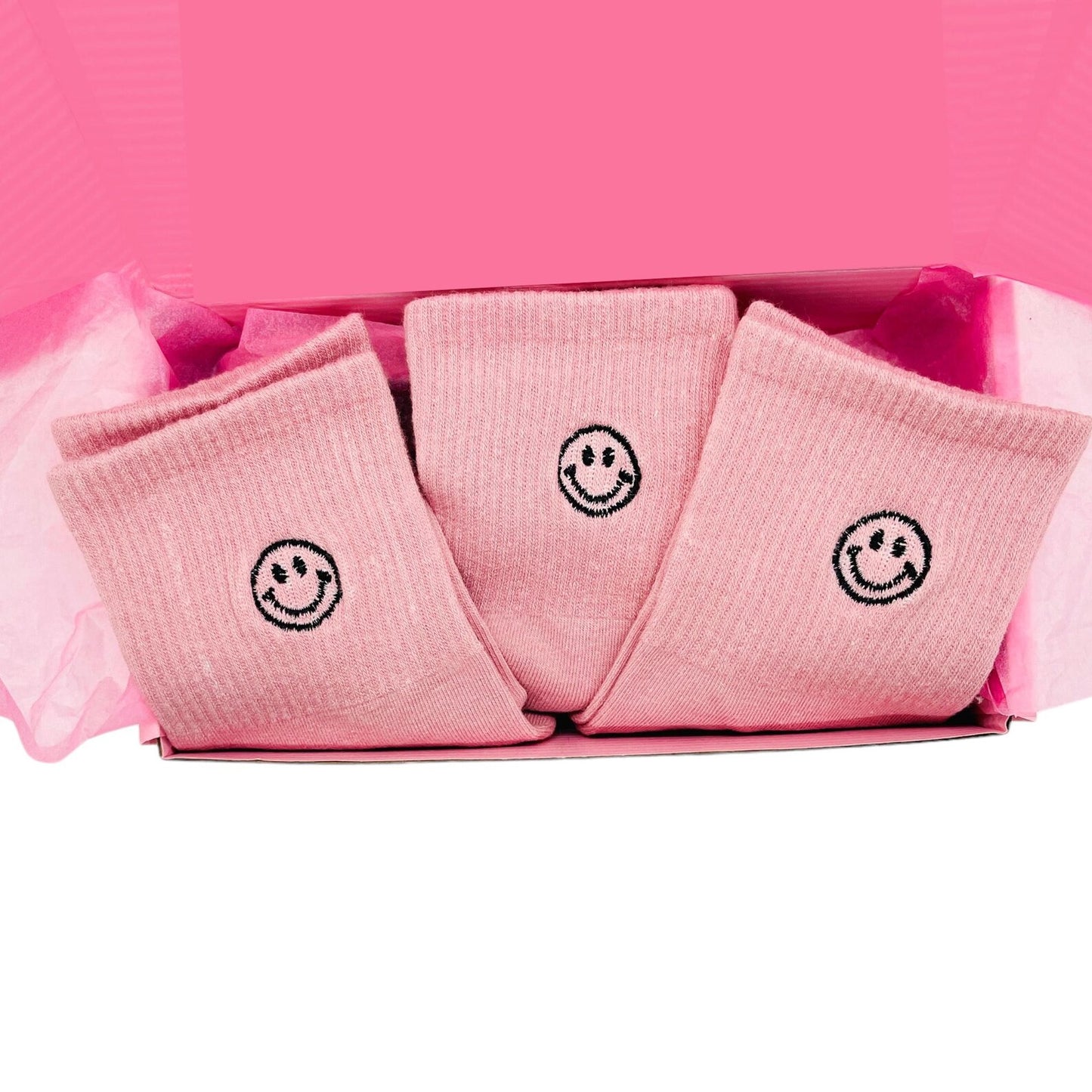 Dabble Doll Pink Ribbed Socks with Smiley Face Design for Girls and Women
