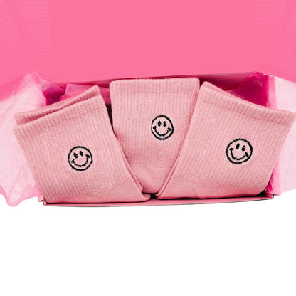 Dabble Doll Pink Ribbed Socks with Smiley Face Design for Girls and Women