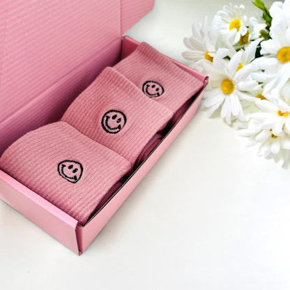 Pink Dabble Doll Socks for girls with smiling face design, soft and comfortable for ladies
