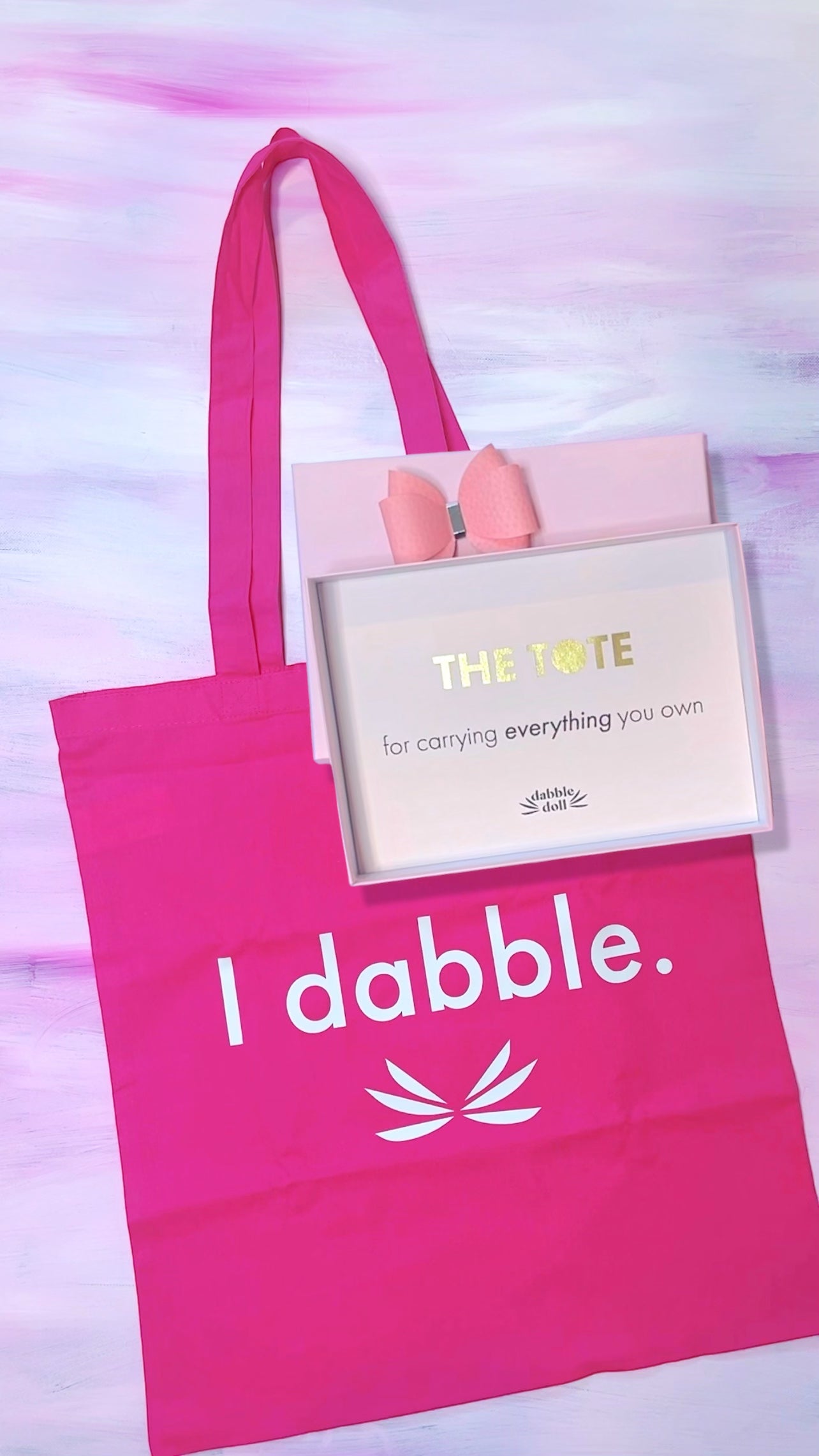 Pink Dabble Doll Tote Bag for girls and women, perfect for carrying everything you own
