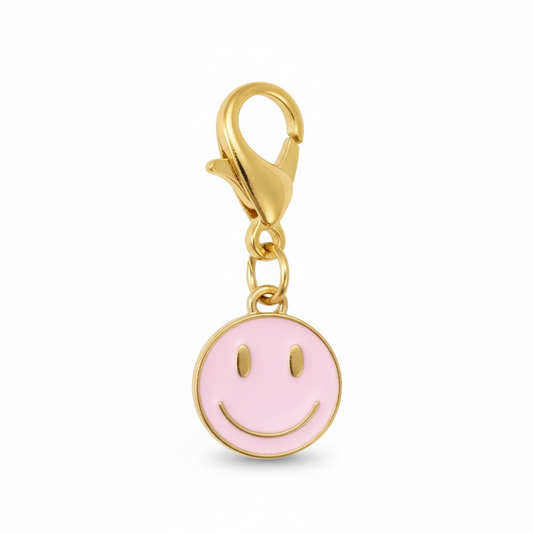 Dabble Doll Gold Zipper Charm with Pink Smiley Face Design for Bags and Accessories